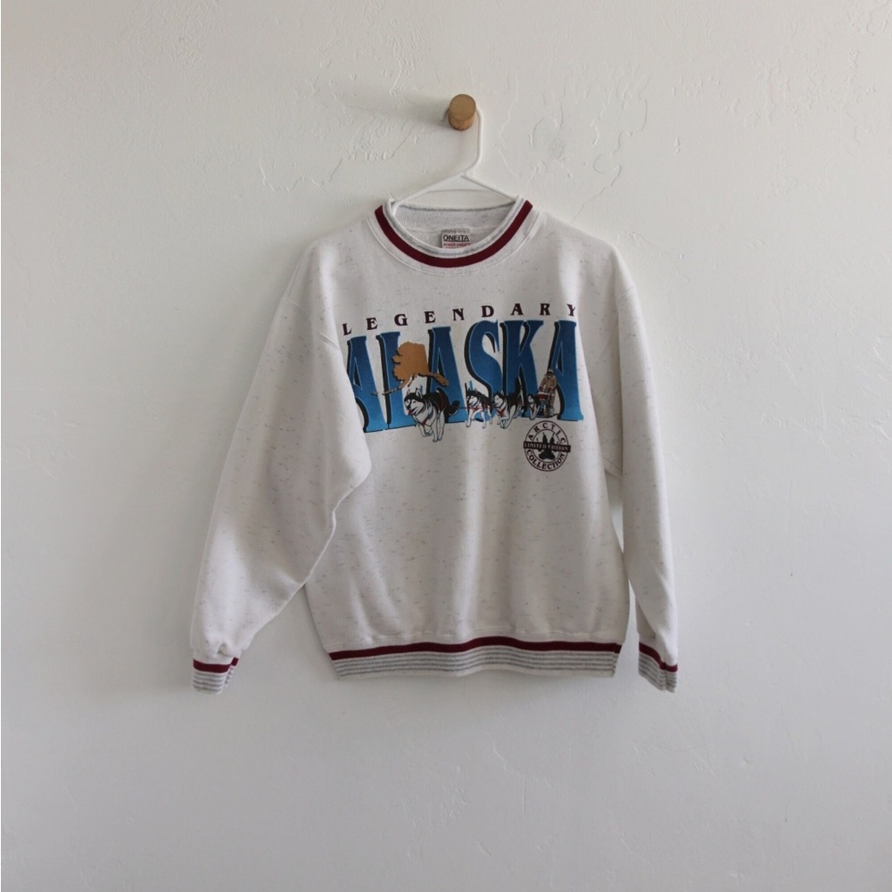 90s Alaska Sled Dog Striped Cuff Onieta Sweatshirt Medium